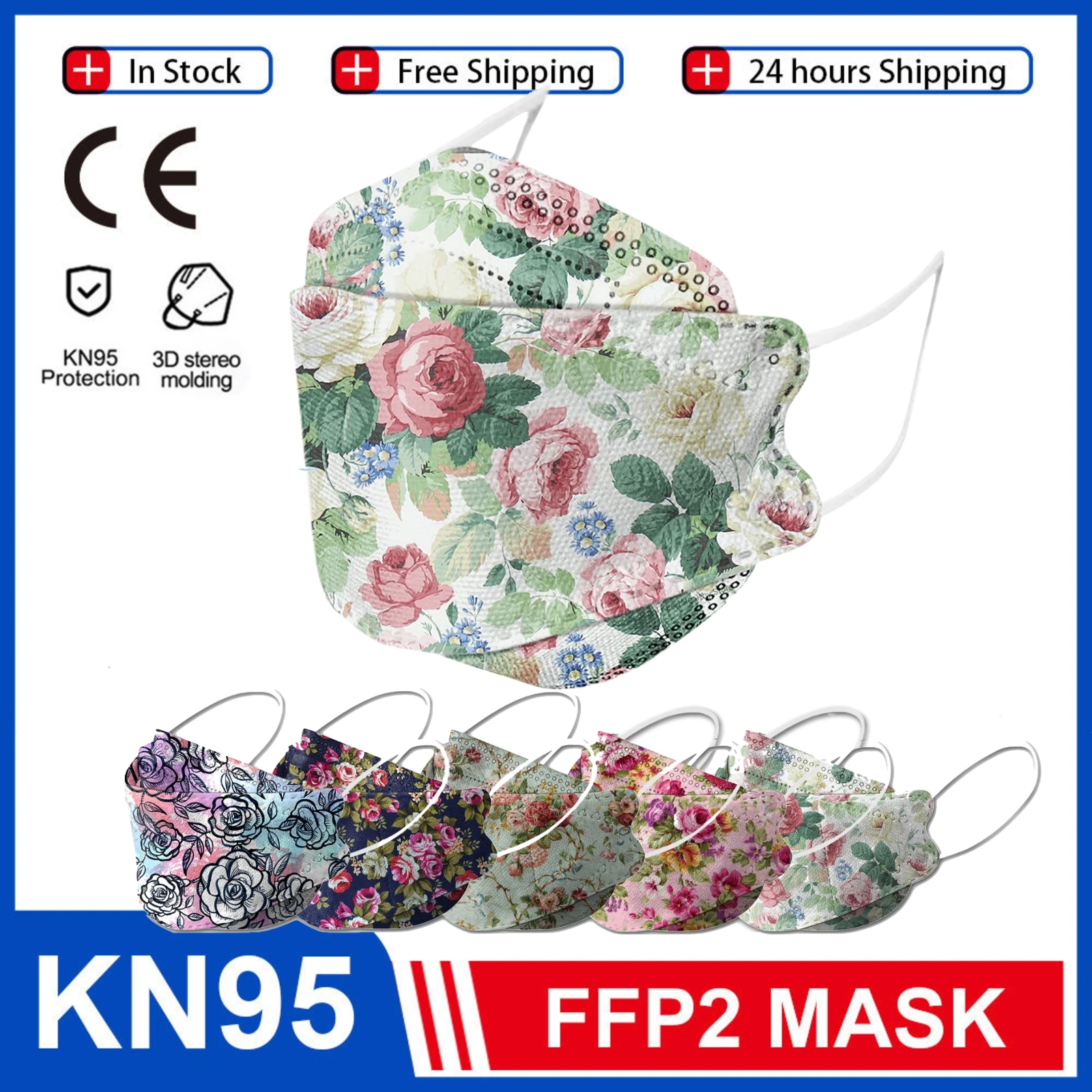 10/50PCS Fish KN95 Mascarillas Flower Print FFP2MASK Reusable Filter Dust Face Mask Adult KN95MASK Protective FFP2 Maska CE FPP2