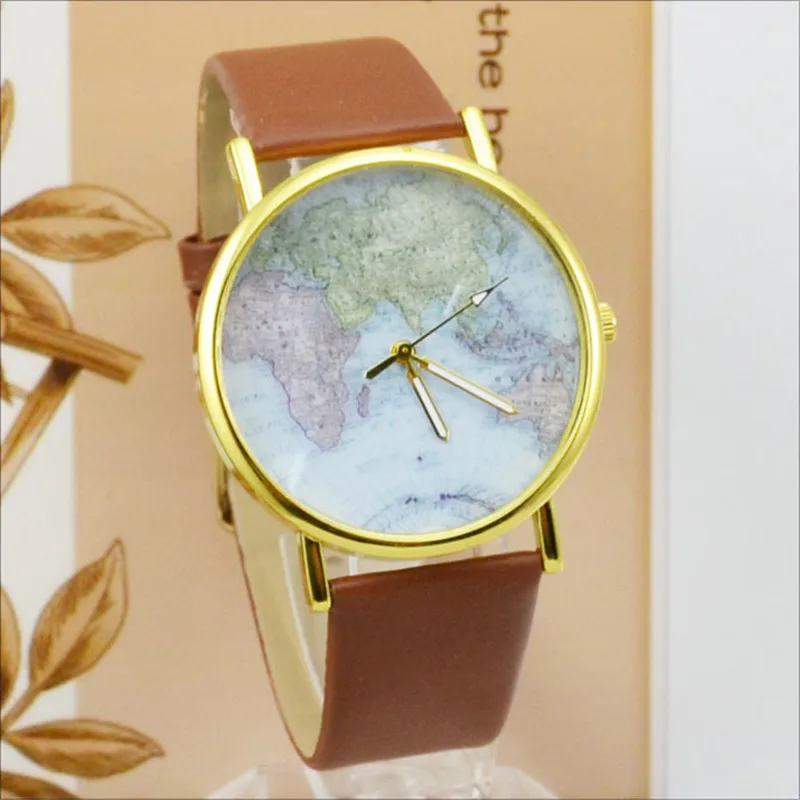 Fashion World Map Watch Womage Women Watches Leather Strap Quartz Watches Casual Womens Watches Montre Femme Relogio Feminino