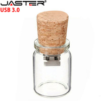 JASTER Glass Drift Bottle With Cork USB 3.0 Flash Drive Transparent Pendrive  8GB 16GB 32GB 64GB  Fashion Current Gift Pen Drive