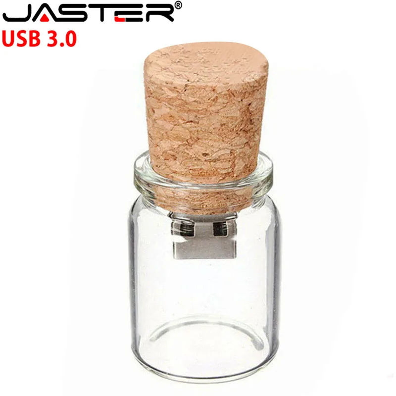 JASTER Glass Drift Bottle With Cork USB 3.0 Flash Drive Transparent Pendrive  8GB 16GB 32GB 64GB  Fashion Current Gift Pen Drive