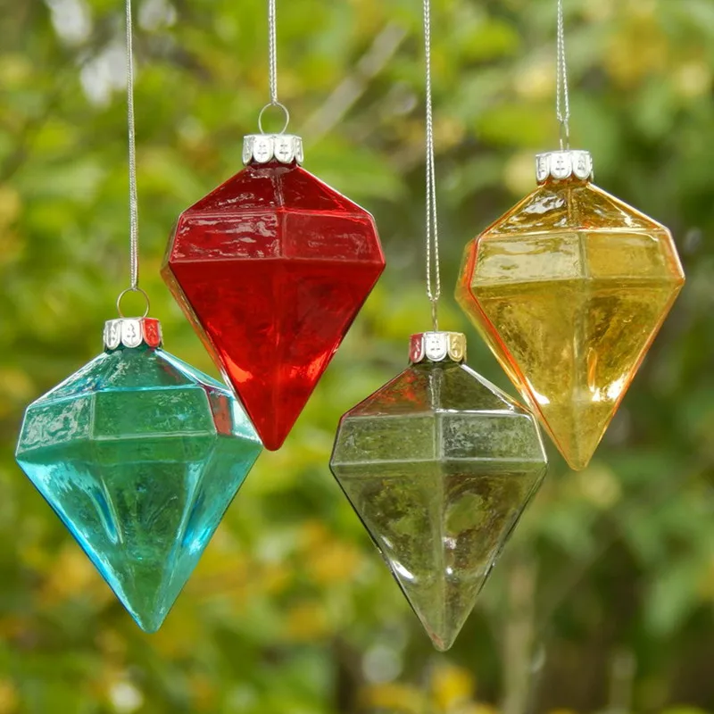 12pcs/pack 6.5*10cm Diamond Shaped Colorful Glass Pendant Christmas Tree Hanging Decorative Hanging Gift