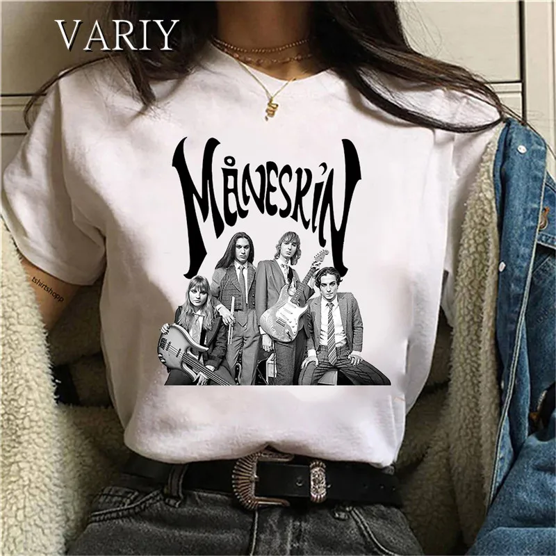 2021 Fashion Maneskin T Shirt Women Casual Hip Hop T-Shirt Female Harajuku Maneskin Merch Graphic Tee Shirt Damiano David Tshirt