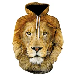 2021 Animal Print Hood Coat for Men New 3d Lion Hood Coat for Autumn Street Coat with Hood Fashion