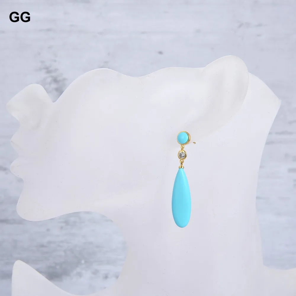 GuaiGuai Jewelry Teardrop Blue Turquoise Gold Color Plated Stud Earrings Ethnic Style For Women