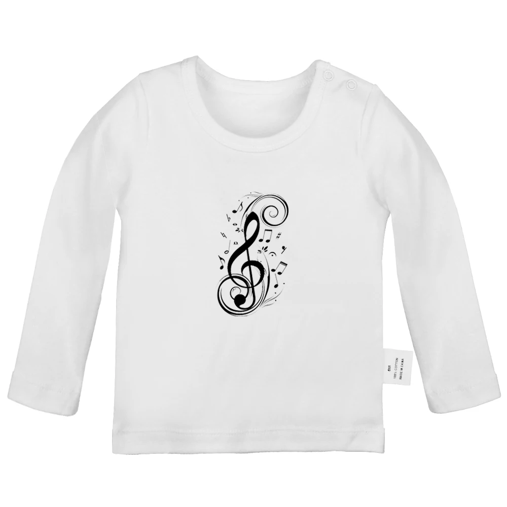 Retro Art Music Notation Treble Clef Violin Design Newborn Baby Boys Girls T-shirts Toddler Print Graphic Long Sleeve Tee Tops