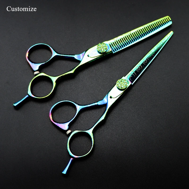 Customize logo/name 6 '' Green Damascus hair scissors haircut scissor thinning barber makas cutting shears hairdresser scissors