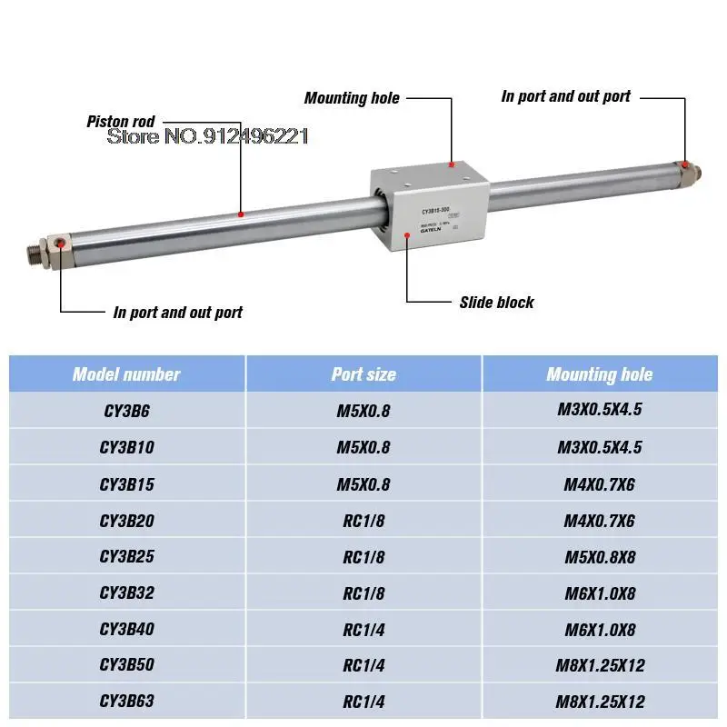 CY3B6 Series Magnetically Coupled Rodless cylinder bore 6mm high pressure aluminum alloy pneumatic air cylinder CY3B