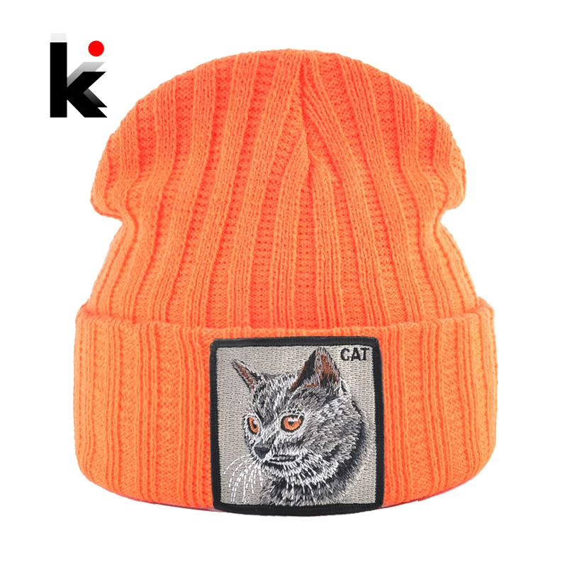 Moda damska czapka typu beanie jednokolorowa dzianina wełniana Skullies z haftowaną naszywką jesienno-zimowa męska dzianina Gorras Bonnet