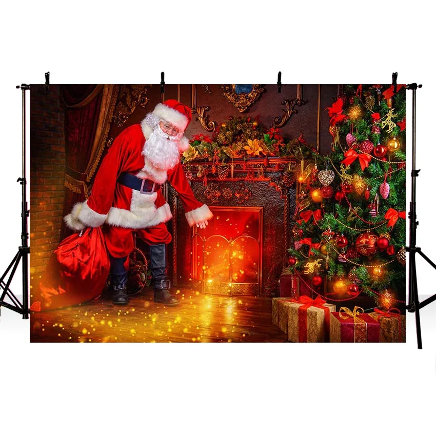 Avezano ฉากหลังสุขสันต์วันคริสต์มาสต้นฤดูหนาว Santa Claus ของขวัญเตาผิงเด็กถ่ายภาพพื้นหลัง Photo Studio Photozone