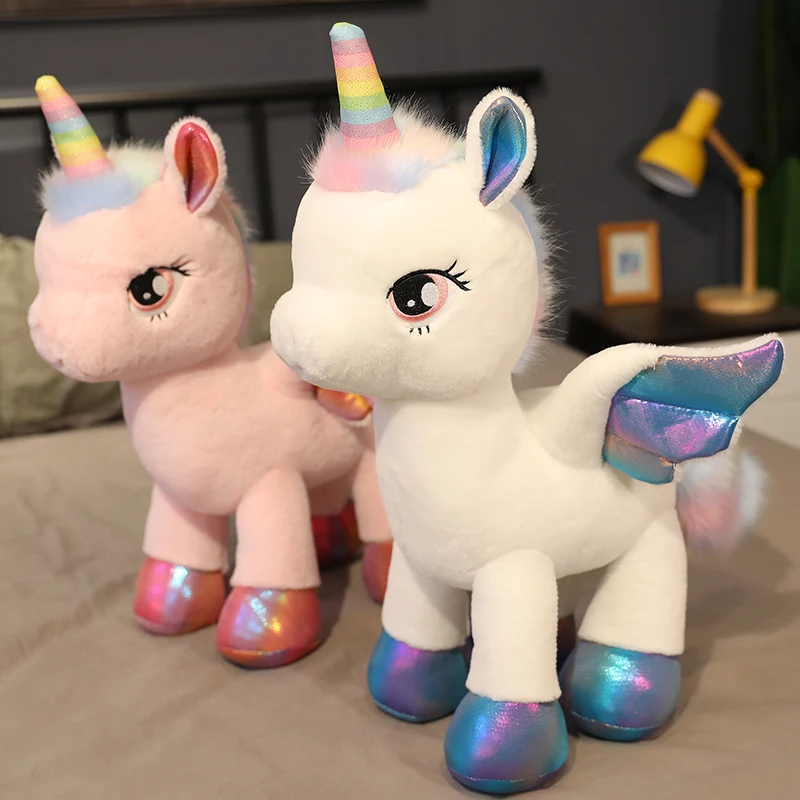 Hot Huggable New Giant Size Kawaii Unicorn Plush Toy Cute Rainbow Wings Stuffed Doll Animal Lovely Horse Toy For Girl Pillow Toy