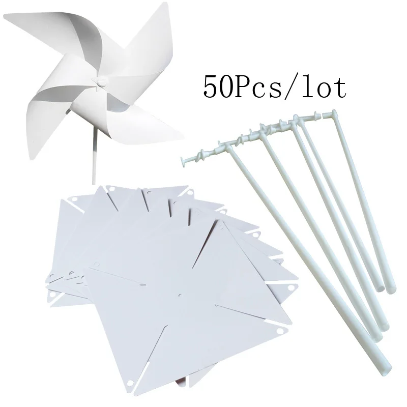 50Pcs/lot New DIY plastic white  windmill kindergarten children toy windmill