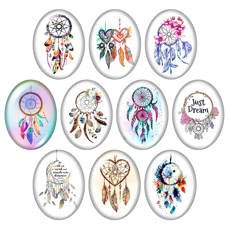 Beauty Dreamcatcher Wind chimes Oval 10pcs 13x18mm/18x25mm/30x40mm mixed photo glass cabochon demo flat back Jewelry findings