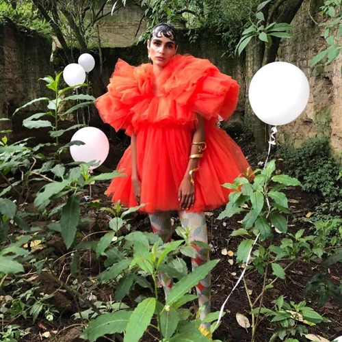Pomarańczowe dodatkowe bufiaste Mini tiulowe sukienki damskie 2020 wzburzyć rękawy krótkie Party tiulowa sukienka moda sesja zdjęciowa wykonane na zamówienie