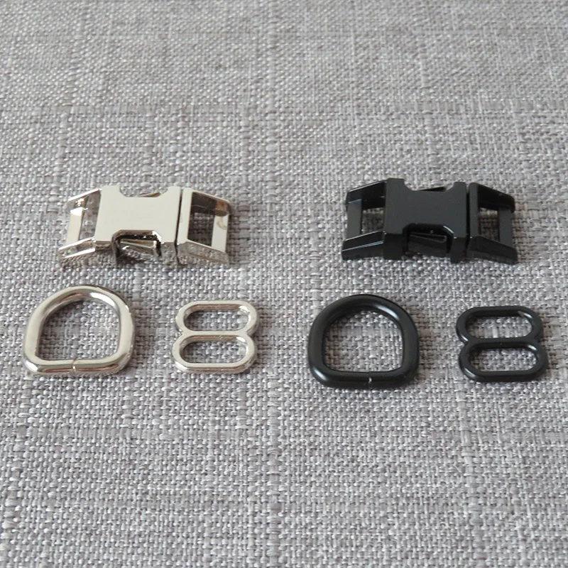 1 Set 10mm Small Dog Cat Collar Hardware Metal D Ring Semi Circle Buckle Straps Slider Clasp For Pet Harness Sewing Accessory