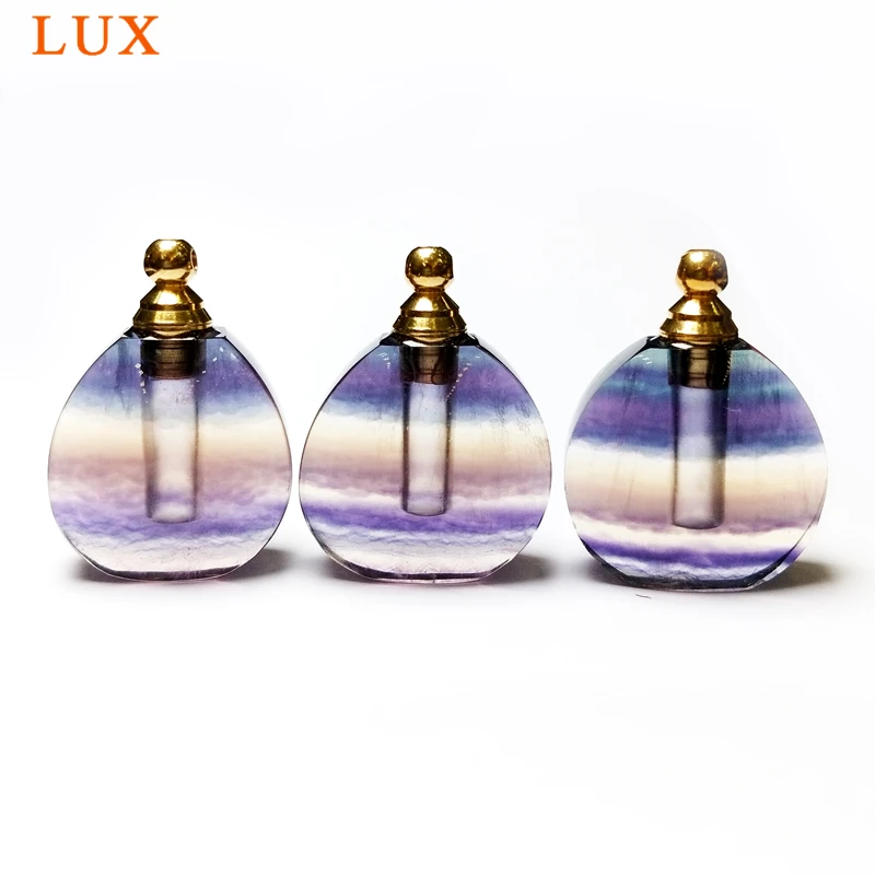 Natural Rainbow Fluorite Perfume Bottle jewelry, Genuine Gemstone Essential Oil Diffuser Charm for Necklace