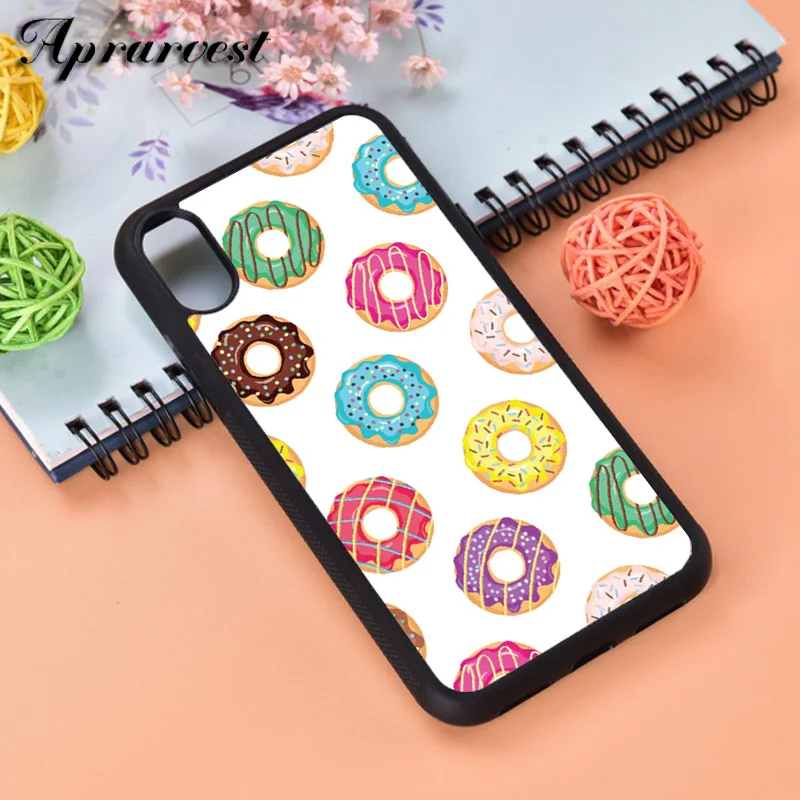 Aprarvest Colorful Donuts Silicone Rubber Phone Case Cover For iPhone 6 6S 7 8 PLUS X XS XR 11 12 MINI PRO MAX