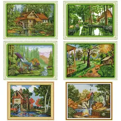 Creekside Cabin Series Cross Stitch Kit DIY Scenery Pattern Embroidery Aida 14CT 11CT Needlework Set Home Decoration Painting