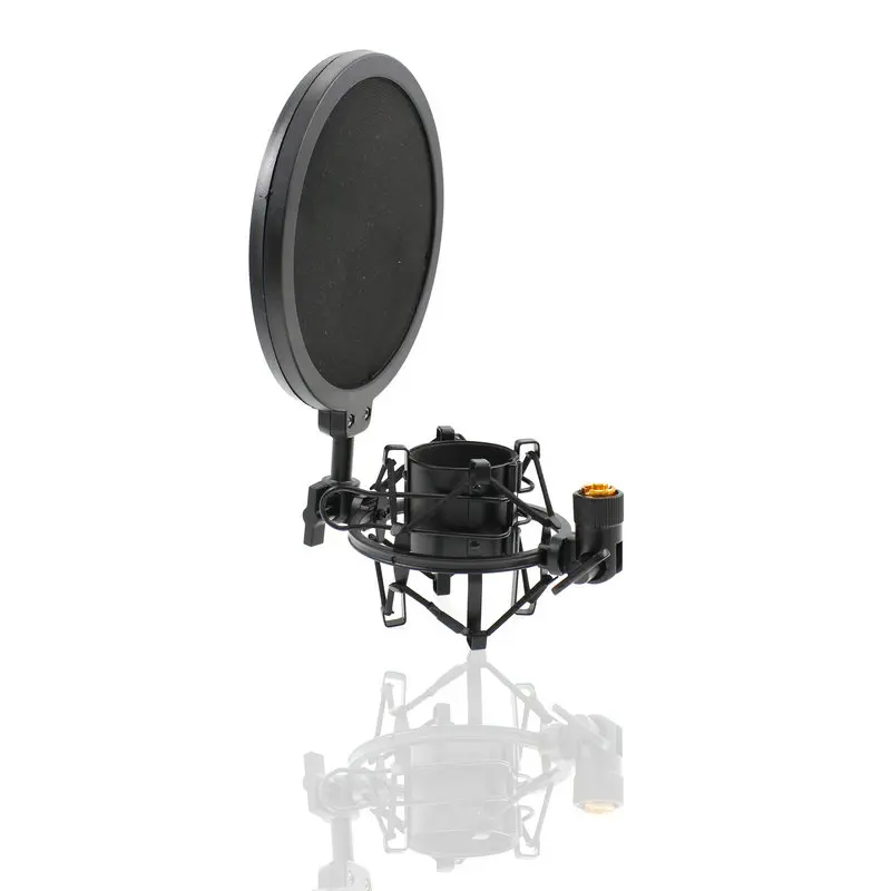 43-50 مللي متر ميكروفون صدمة جبل مزدوجة شبكة البوب تصفية و المسمار محول قابل للتعديل مكافحة الاهتزاز العزلة المعادن Mic جبل حامل