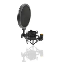 43-50mm Microphone Shock Mount Double Mesh Pop Filter & Screw Adapter Adjustable Anti Vibration Isolation Metal Mic Mount Holder