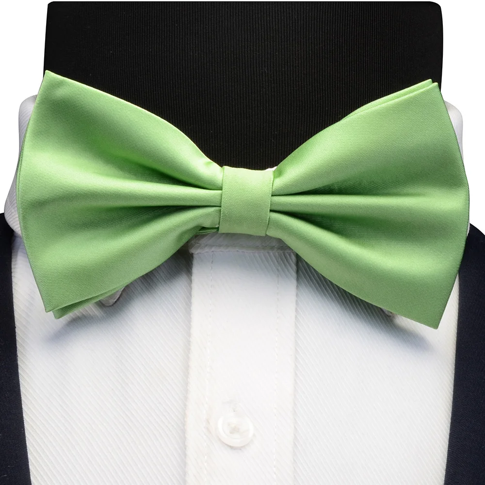 Ricnais Silk Solid Pre-tied Bow Tie for Men Green Orange Brown Double Fold Bowknot Waterproof Wedding Business Bowtie Accessory