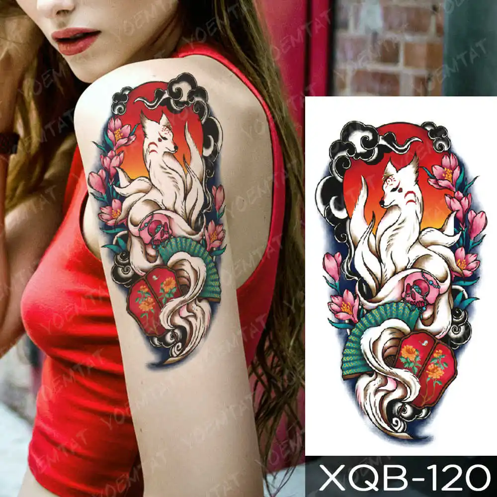 Waterproof Temporary Tattoo Sticker Japanese lily fox demon Flash Tattoos Mermaid Family Tree Body Art Arm Fake Tatoo Women Men