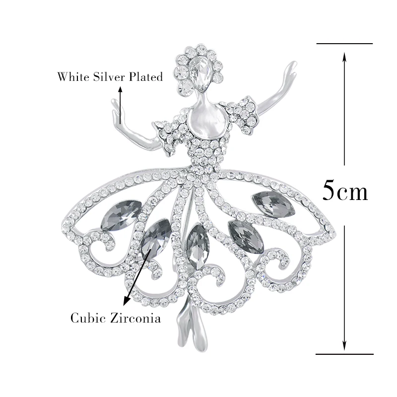 SINLEERY Elegant Cubic Zircon Dancing Ballet Girl Brooch Pin For Women Fashion Jewelry Accessories gift