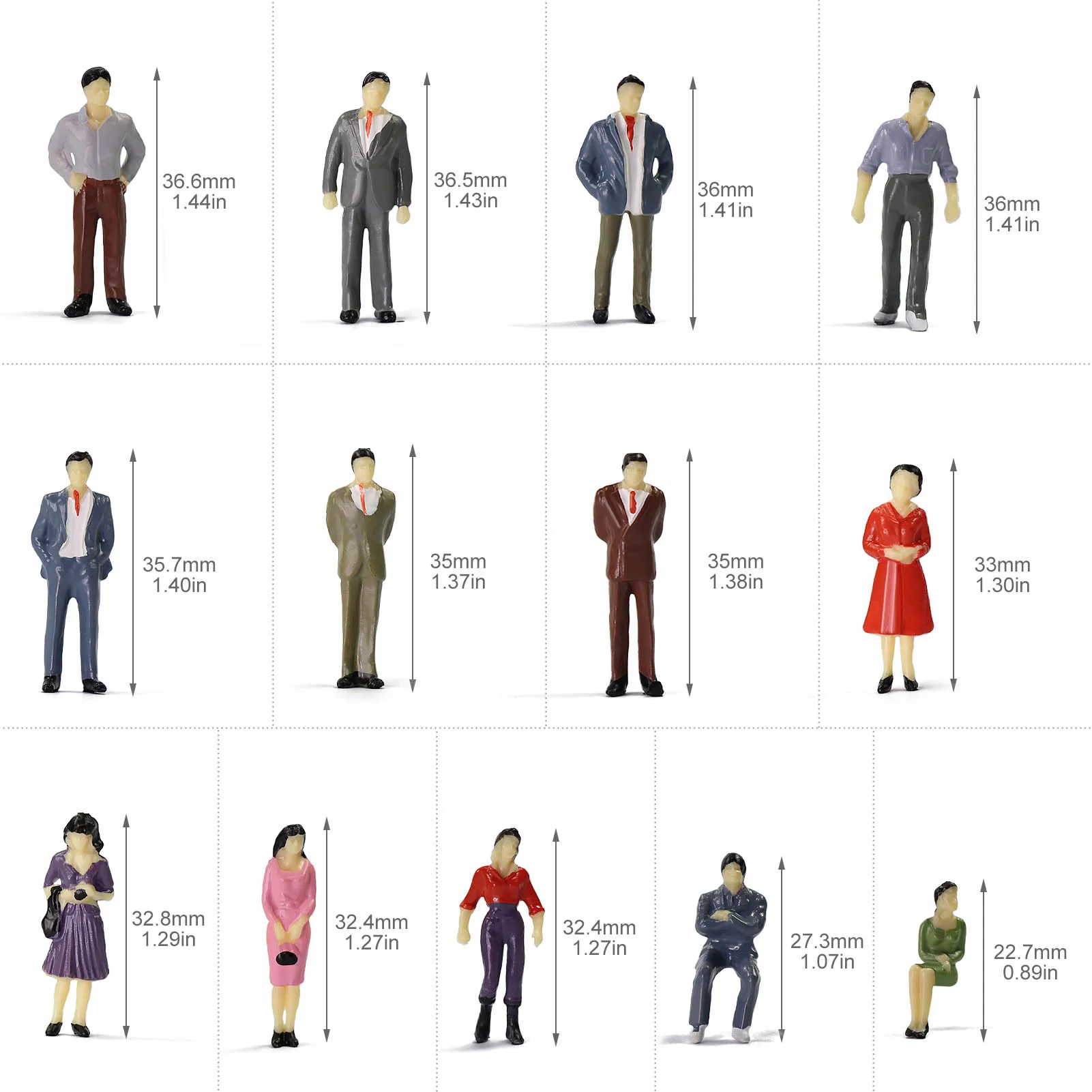 Evemodel P50 Model Railway O Scale 1:50 Figures Standing Seated People 13 Different Poses