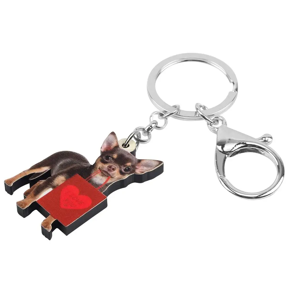 Bonsny Acrylic Valentine\'s Day Gift Bag Chihuahua Dog Key Chain Ring Bag Car Purse Keychains For Women Girl Teen Men Charms Gift