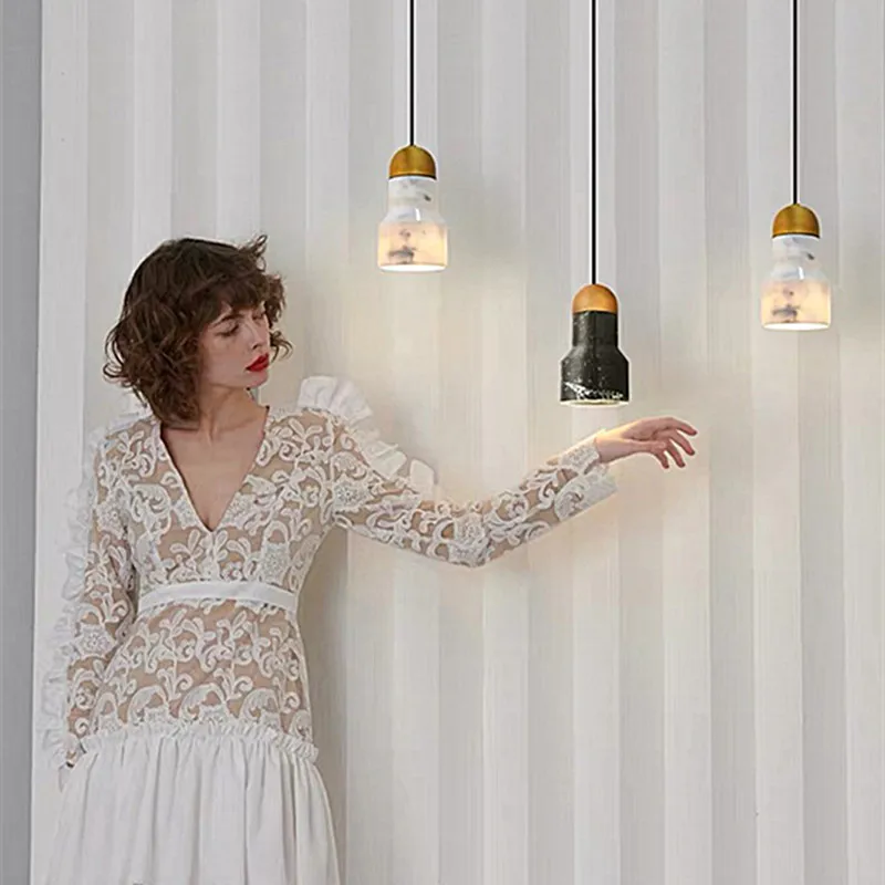 

Industrial pendant light suspension luminaire design E27 marble lamp Hotel bar living room Dining table light fixtures