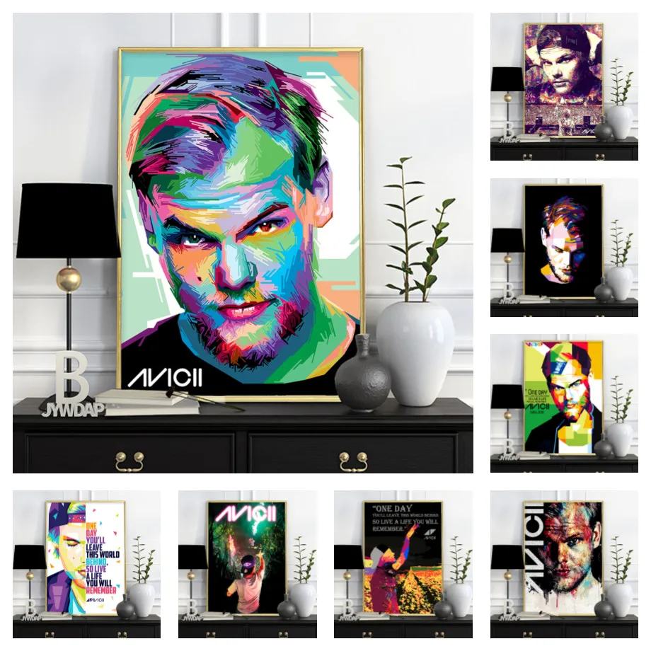 Avicii أسطورة DJ الموسيقى المغني ستار الحديثة مجردة المشارك يطبع اللوحة الفن قماش جدار صور لغرفة المعيشة ديكور غرفة نوم