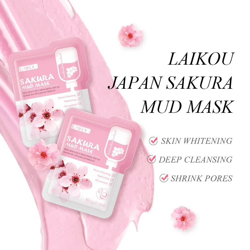 Sakura Moisturizing Mud Mask Deep Cleaning Remove Dead Cutin Face Mask Treat Acne Shrink Pores Repair Skin Care Washable Mask