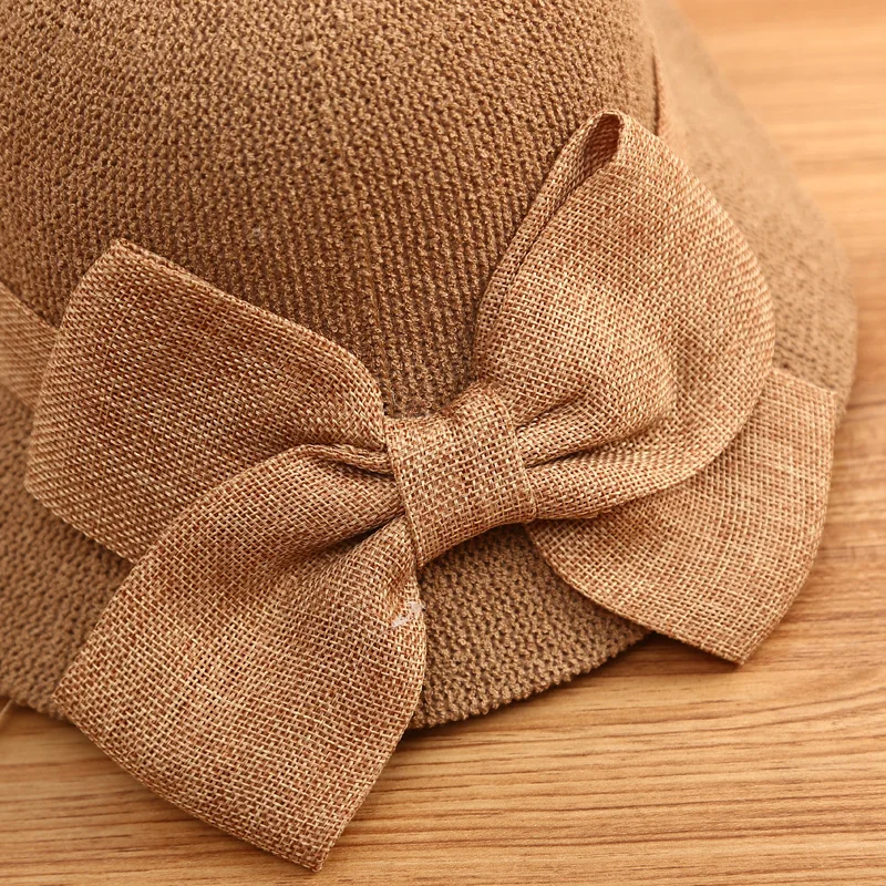 2021 fashion summer Women\'s bucket hat Straw made Bow hand-made straw hat foldable parent-child Panama hat children beach sun vi