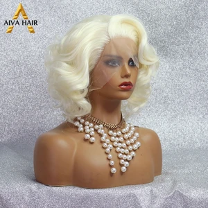 Peruca dianteira de renda sintética loira encaracolada sem cola rosa monroe bob peruca aiva peruca resistente ao calor cosplay perucas curtas para preto 10 principais vendas peruca organica ondulado - №10