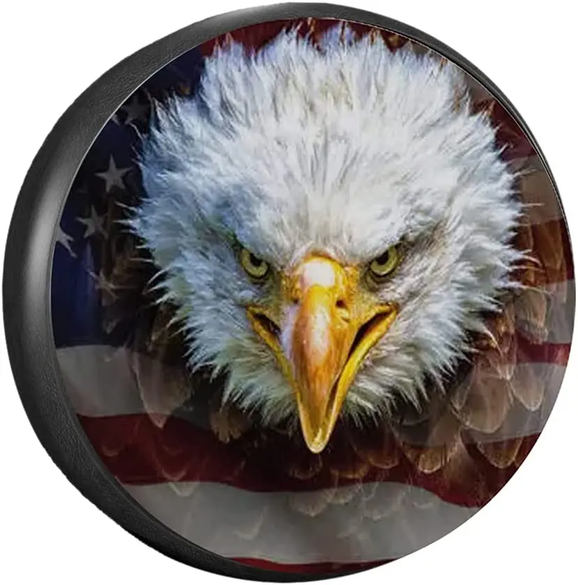 

DSTARYZ Bald Eagle Spare Tire Cover PVC Thickening Leather for Car, Trailer, RV, SUV, Truck and Many Vehicle (14" 15" 16" 17")