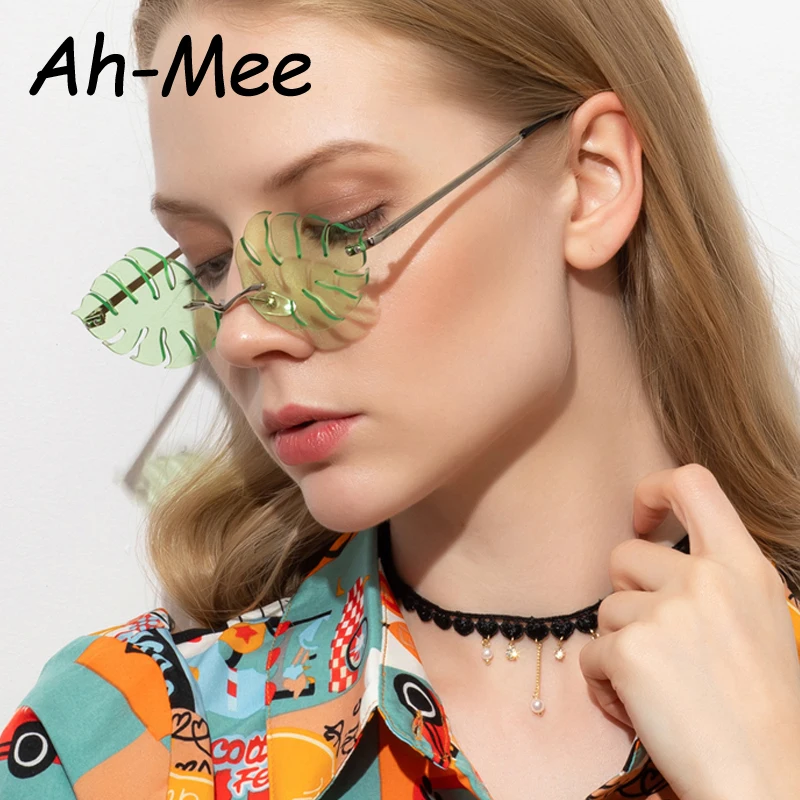 

Steampunk Vintage Sunglasses Women Leaf Trend Green Rimless Sun Glasses Men Frameless Punk Fashion Retro Small Eyeglasses