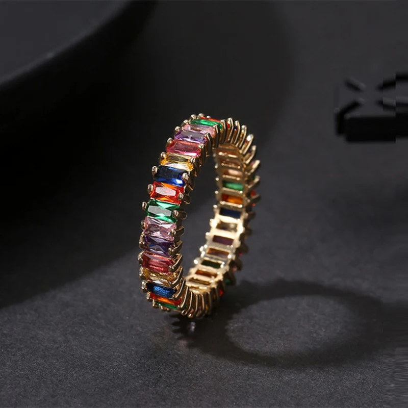 HUAMI Rings Wedding ring Diamond Ring Seven Color Zircon Geometry Ring Rainbow Ring Jewelry Woman rings rings 2021 trend