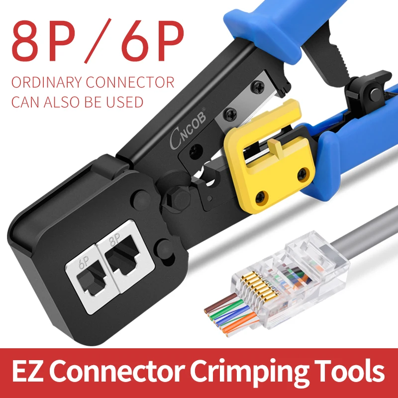 CNCOB RJ45 Crimp Werkzeug Perforierte Cat5 Cat6 Crimpen Werkzeug für RJ45/RJ12 Regelmäßige und 30 stücke Cat5e Ende-pass-Durch anschlüsse