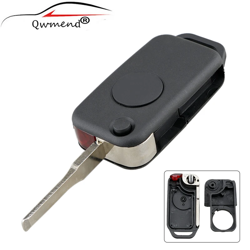 

QWMEND Car Key Shell for Mercedes Benz W168 W124 W202 1984-2004 Flip Key Case Cover 1 Buttons HU64 Blade