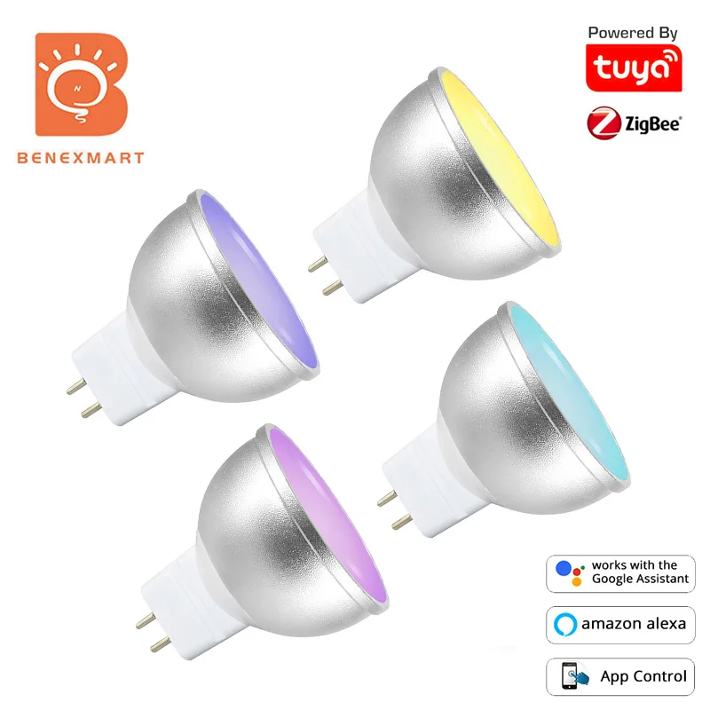 Benexamrt 4 Pcs 12V MR16 Tuya Zigbee Smart Led Light Bulb 5W RGBCW Spotlight Bulb Homkit Siri Alexa Google Home via ZMHK-01 Hub