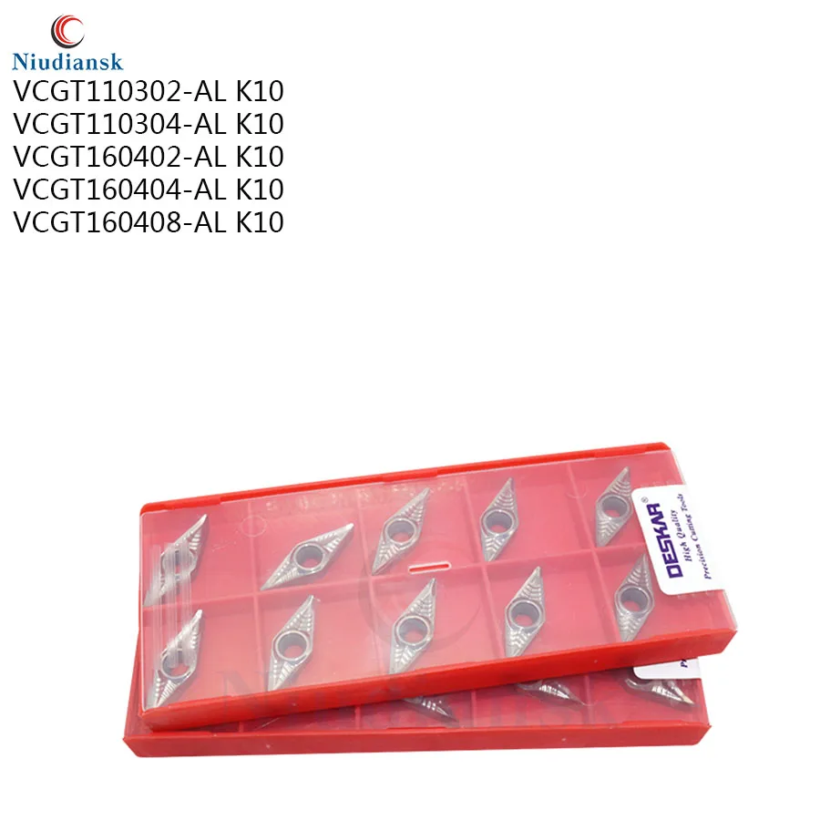 10 قطعة VCGT110302-AL VCGT110304-AL VCGT160402-AL VCGT160404-AL VCGT160408 العال K10 تحول المخرطة باستخدام الحساب الآلي أدوات كربيد إدراج سبيكة