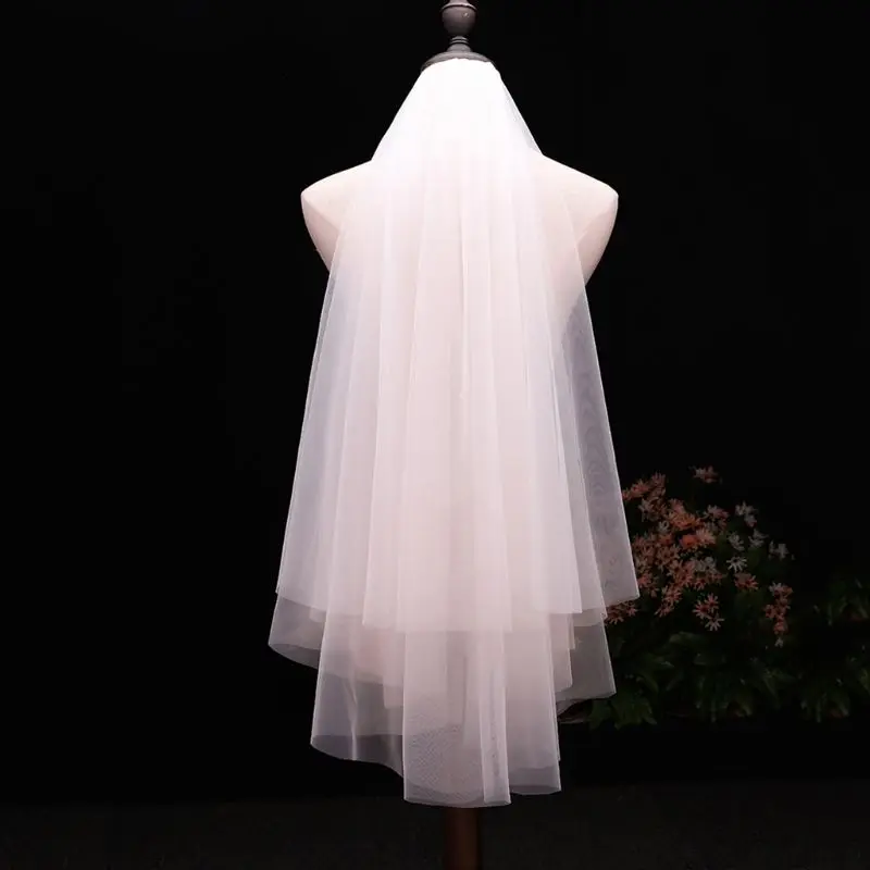 Minimalist Simple 2 Tier Layered Women Girls Short Wedding Veils Ivory White Tulle Bridal Veil Marriage Accessories With Comb image 3