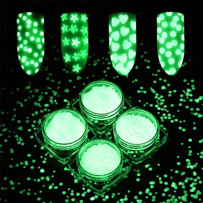 1 Box Fluorescent Luminous Nail Art Sequins Heart Moon Flower Pattern Ultra-thin Flakes Power Glow in the Dark Nail Tips Decor