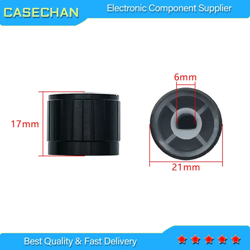 20pcs Aluminum alloy black and white bright edge 21 * 17MM potentiometer knob cap encoder D-type hole half shaft inner hole 6MM