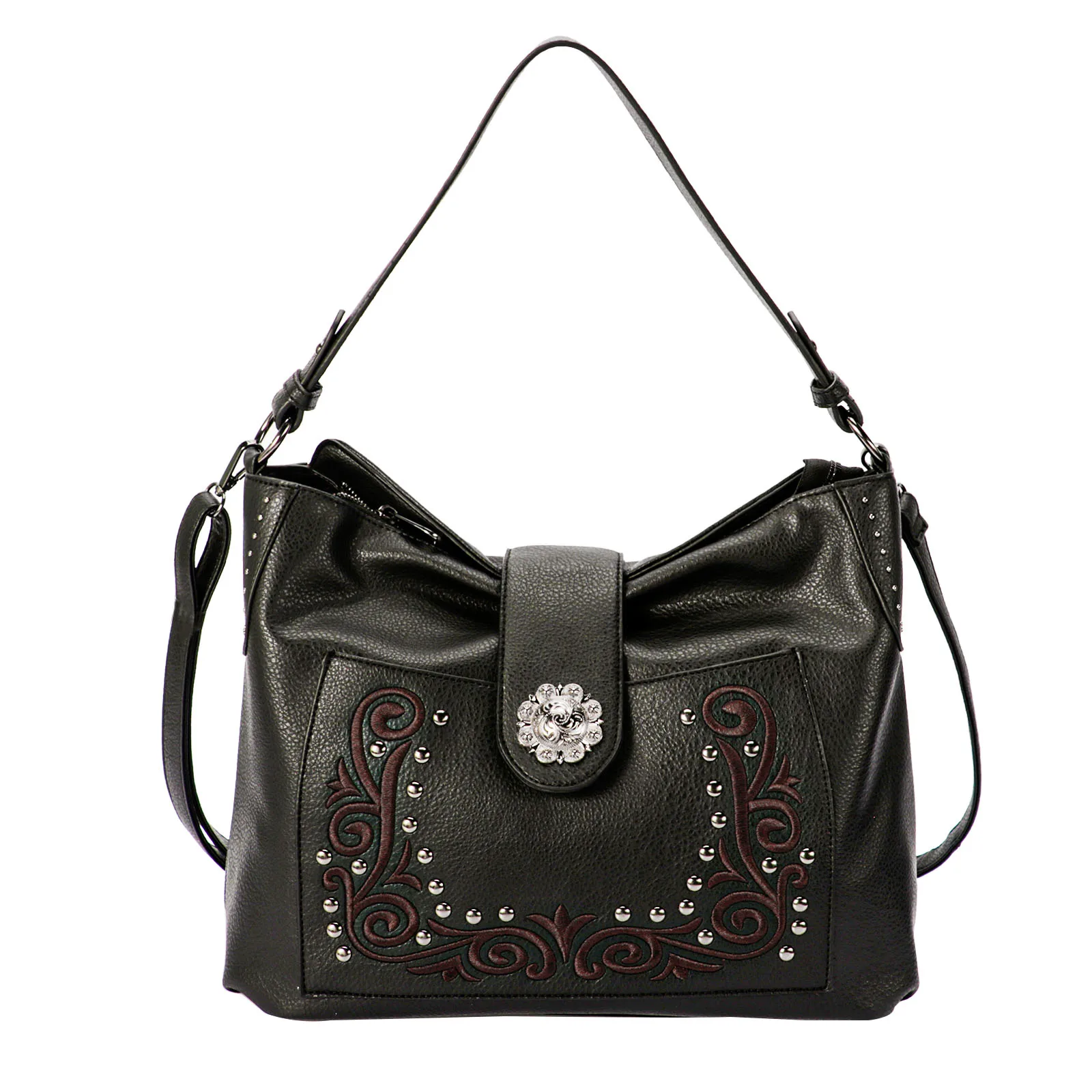 Flower Concho Embroidered Pattern Studs Hobo Crossbody Bag Handbag Purse Women\'s bag Female bag