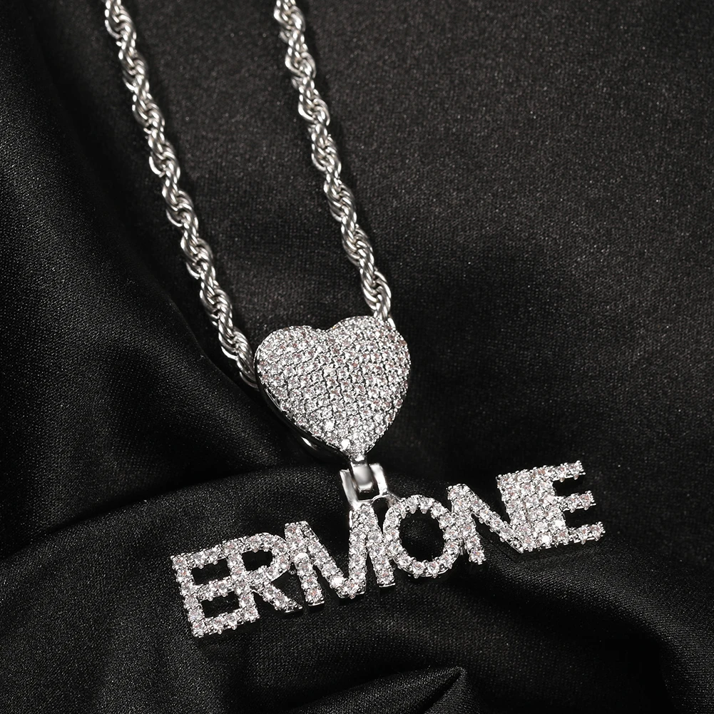 TBTK Custom Mini Initial Letter With Heart Bail Pendant Micro Paved CZ Personalized Name Plate Necklace Hiphop Jewelry