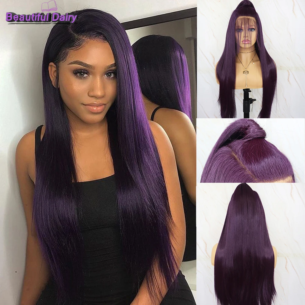 Beautiful Diary-Perruque Lace Front Wig synthétique lisse violet, perruque complète Futura, perruques Cosplay, 13x6, pour femmes