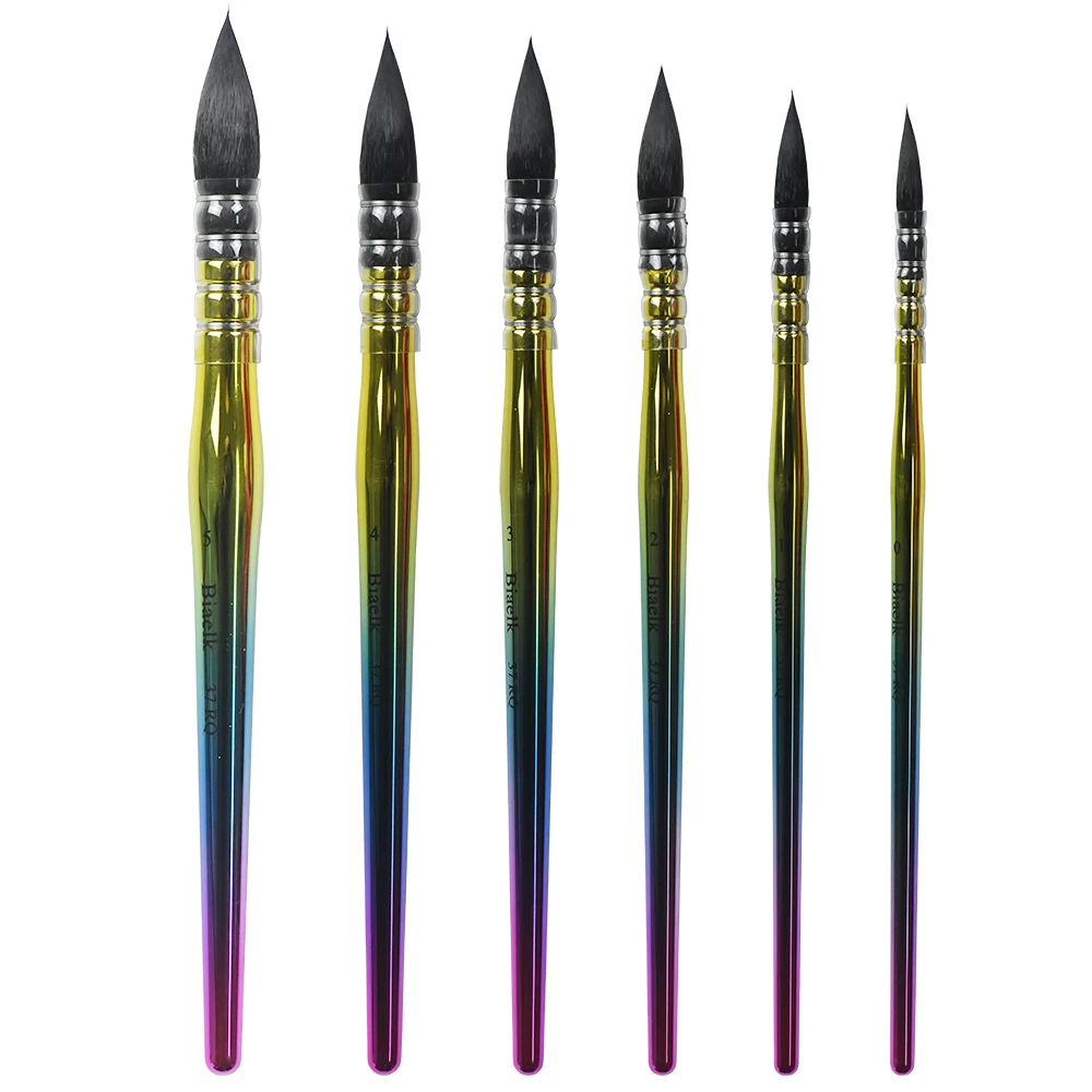 6PC 37RQ Watercolor Artist Art Pen Supplie Squirrel Hair Mixed Wooden Handle Paint Brushes
