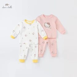 DBM19601 dave bella winter baby girls fashion cartoon print pajamas newborn baby underwear casual sleepwear 2 pcs suit