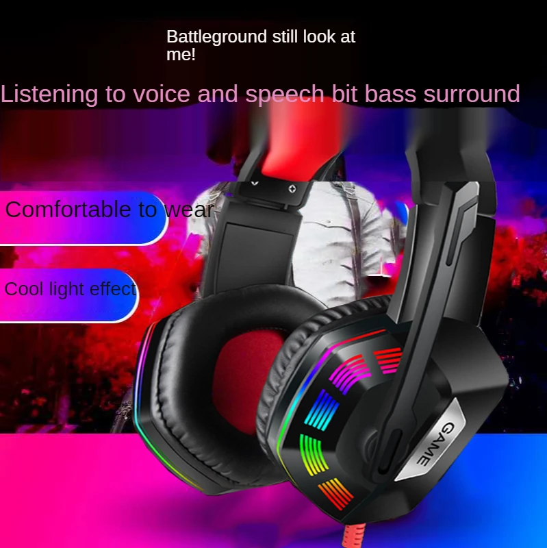 Cool colorful LED light gaming headset 7.1 channel computer gaming headphones with microphone 3.5 plug with cord headset