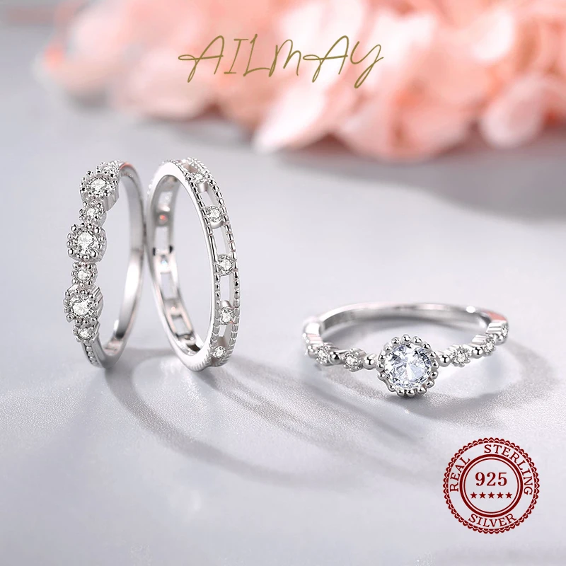 Ailmay Hot Sale Vintage Finger Rings 925 Sterling Silver Clear Zircon For Women Classic Luxury Wedding Accessories Jewelry GIFT 4